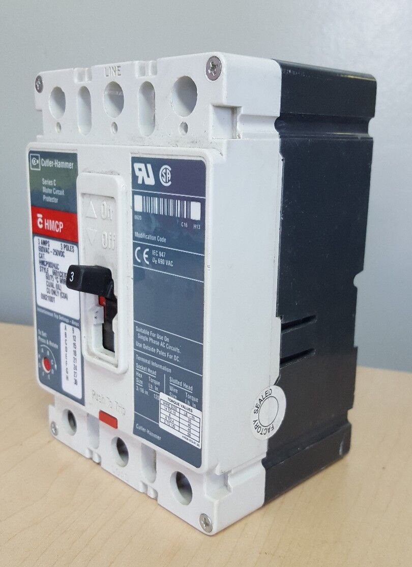 Cutler Hammer HMCP003A0C 3 Amp 600 VAC 250 VDC 3 Pole Ciruit Breaker 6601C87G01