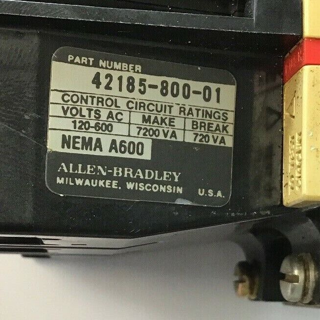 ALLEN BRADLEY 509-B0D SIZE 1 STARTER 600VAC 27AMP 10HP W26 HEATERS 120V COIL
