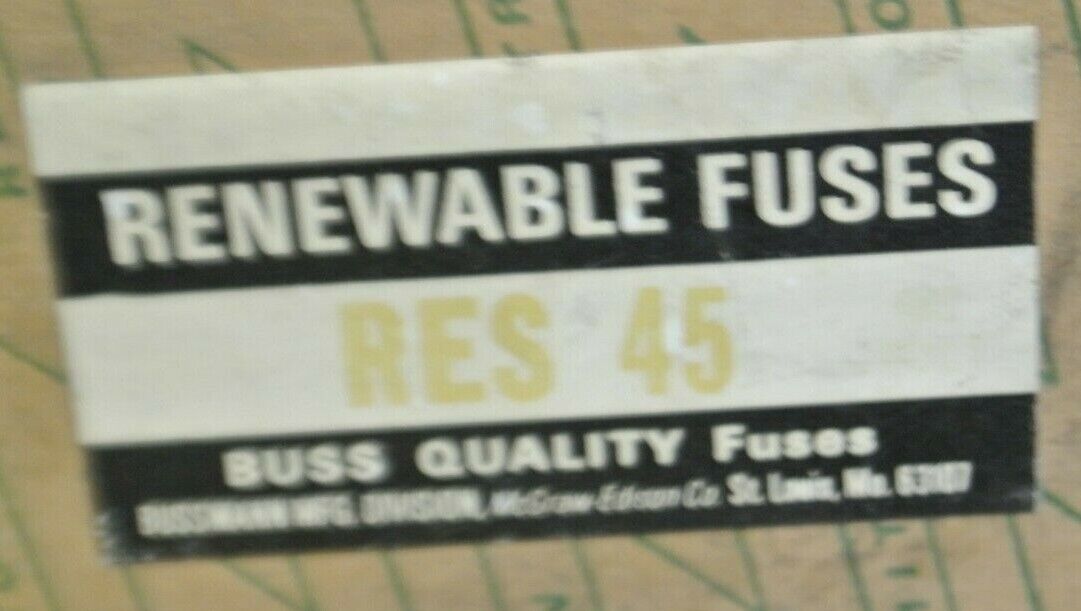 BUSS / BUSSMANN RES45 SUPER-LAG RENEWABLE FUSE / 45A / 600V / NEW SURPLUS