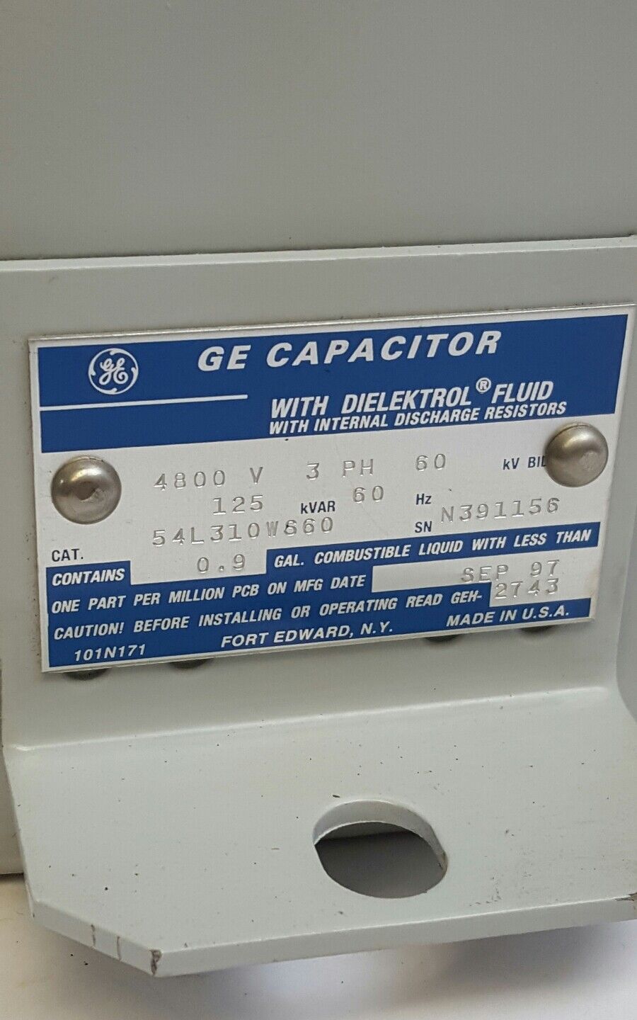 GE CAPACITOR CAT 54L310WS60 4800V 125KVR 3phase 60HZ.
