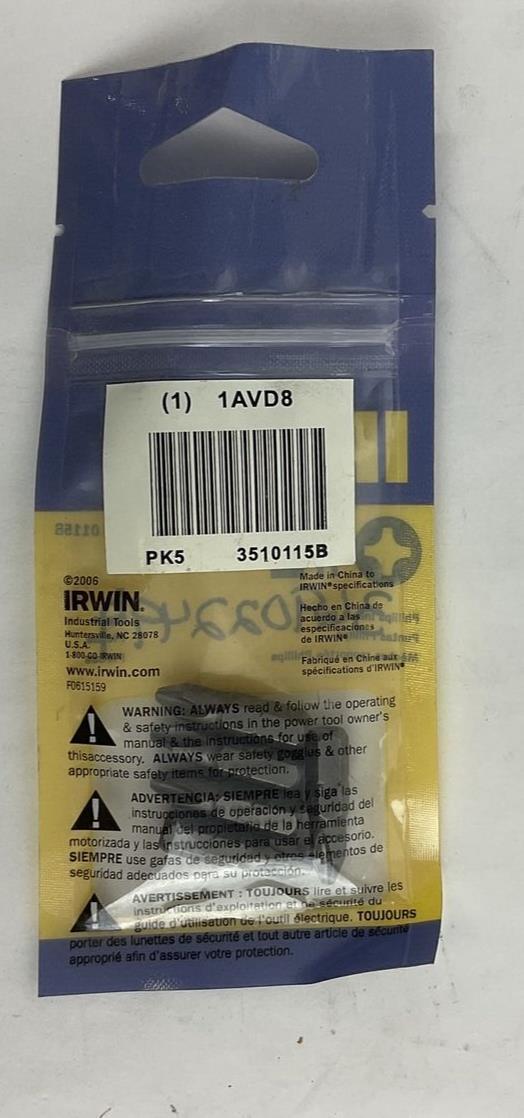IRWIN 3510115B PHILLIPS INSERT BIT 1AVD8 BAG OF 5 ****LOTOF17****