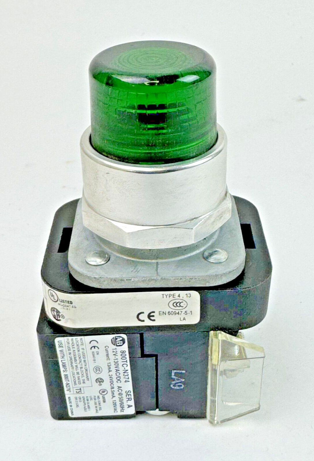 ALLEN-BRADLEY - 800T-QTH2G SER. U - GREEN ILLUMINATED PUSH BUTTON W/ BLOCK