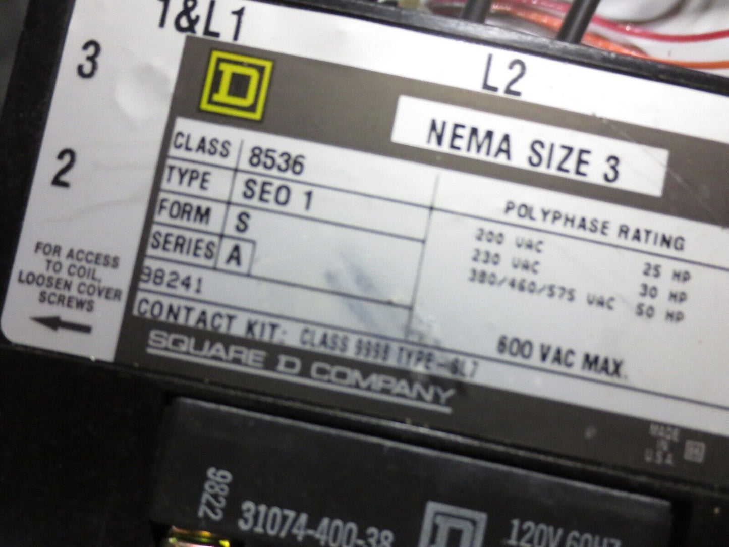SQUARE D 8538SEG11V02S SIZE 3 COMBO BOX -