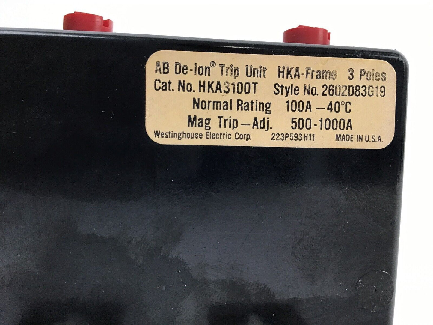 WESTINGHOUSE HKA3100T TRIP UNIT ONLY 3POLE 100 AMP