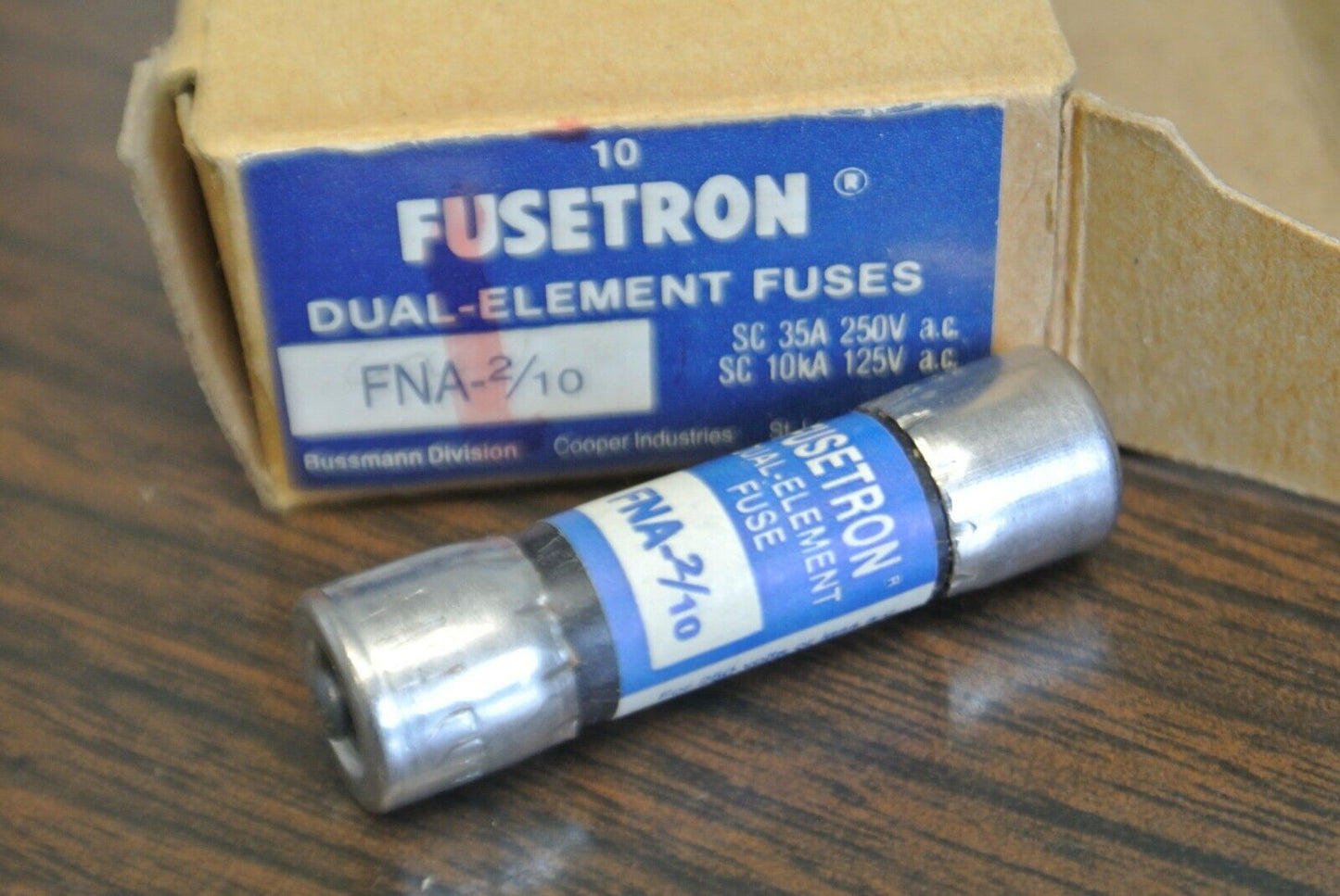 BOX of 10 / BUSS FNA-2/10 DUAL-ELEMENT MIDGET FUSE / 2/10A / 250V / NEW SURPLUS