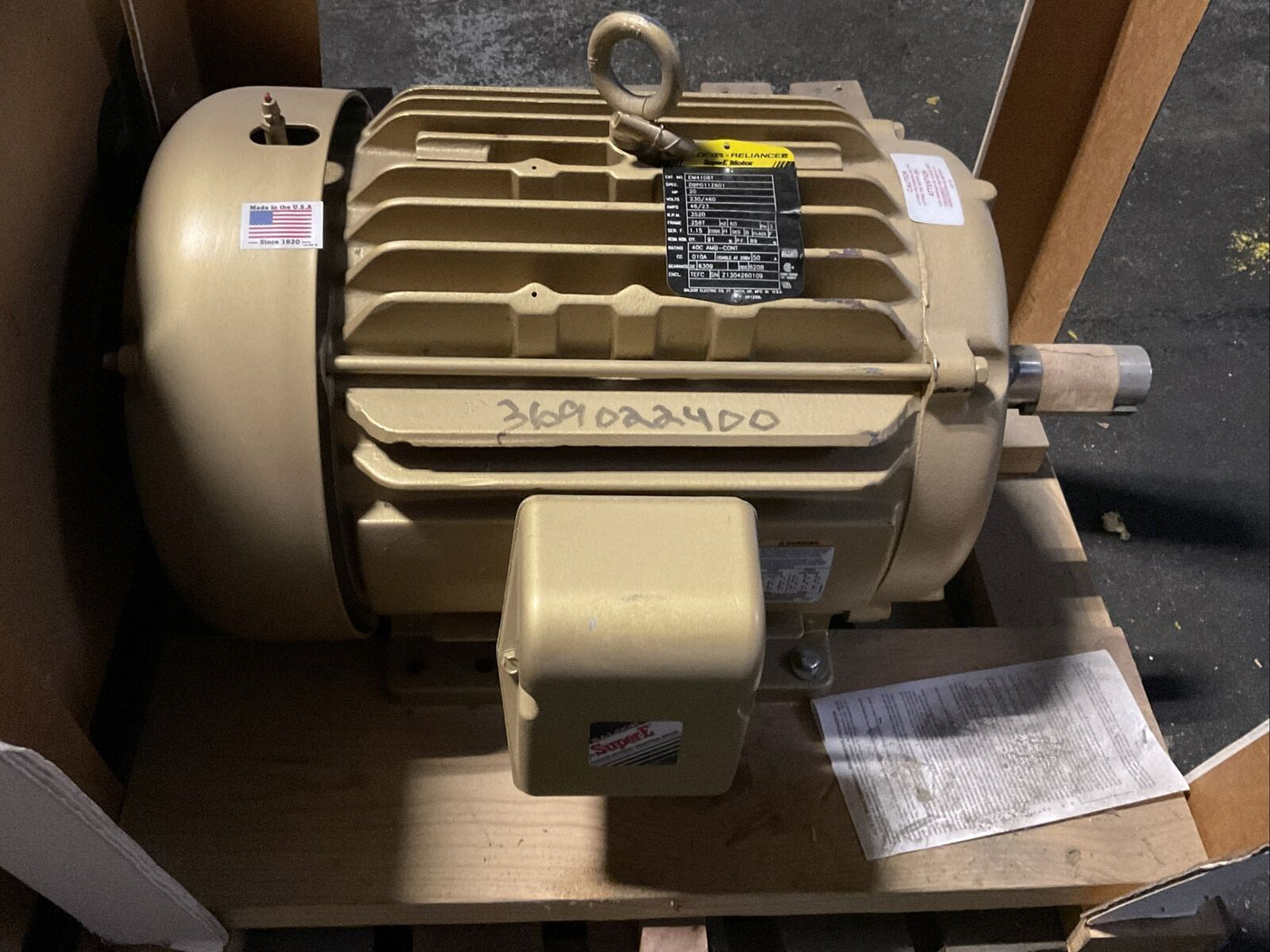 BALDOR EM4106T MOTOR 20HP 230/460V 46/23A 3520RPM 3PH