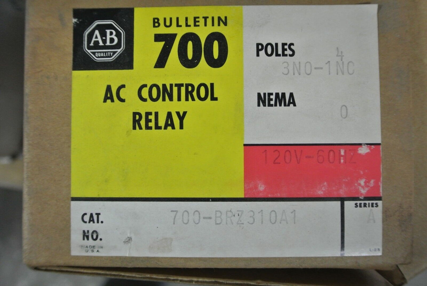 ALLEN-BRADLEY 700-BRZ310A1 AC CONTROL RELAY - 3NO/1NC 120V COIL 10A NEW SURPLUS