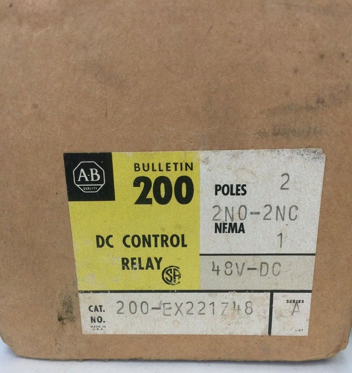 ALLEN BRADLEY 200-EX221Z48 DC CONTROL RELAY 250VDC 10A 2NO-2NC 56D166 COIL 48VDC
