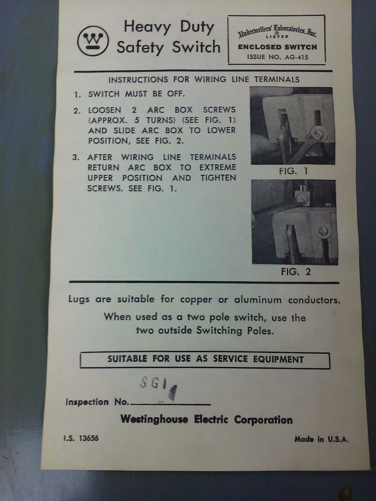 WESTINGHOUSE HU-322 SAFETY SWITCH 60A, 240V, 3P, NON FUSIBLE, 15-30 H.P., NEW