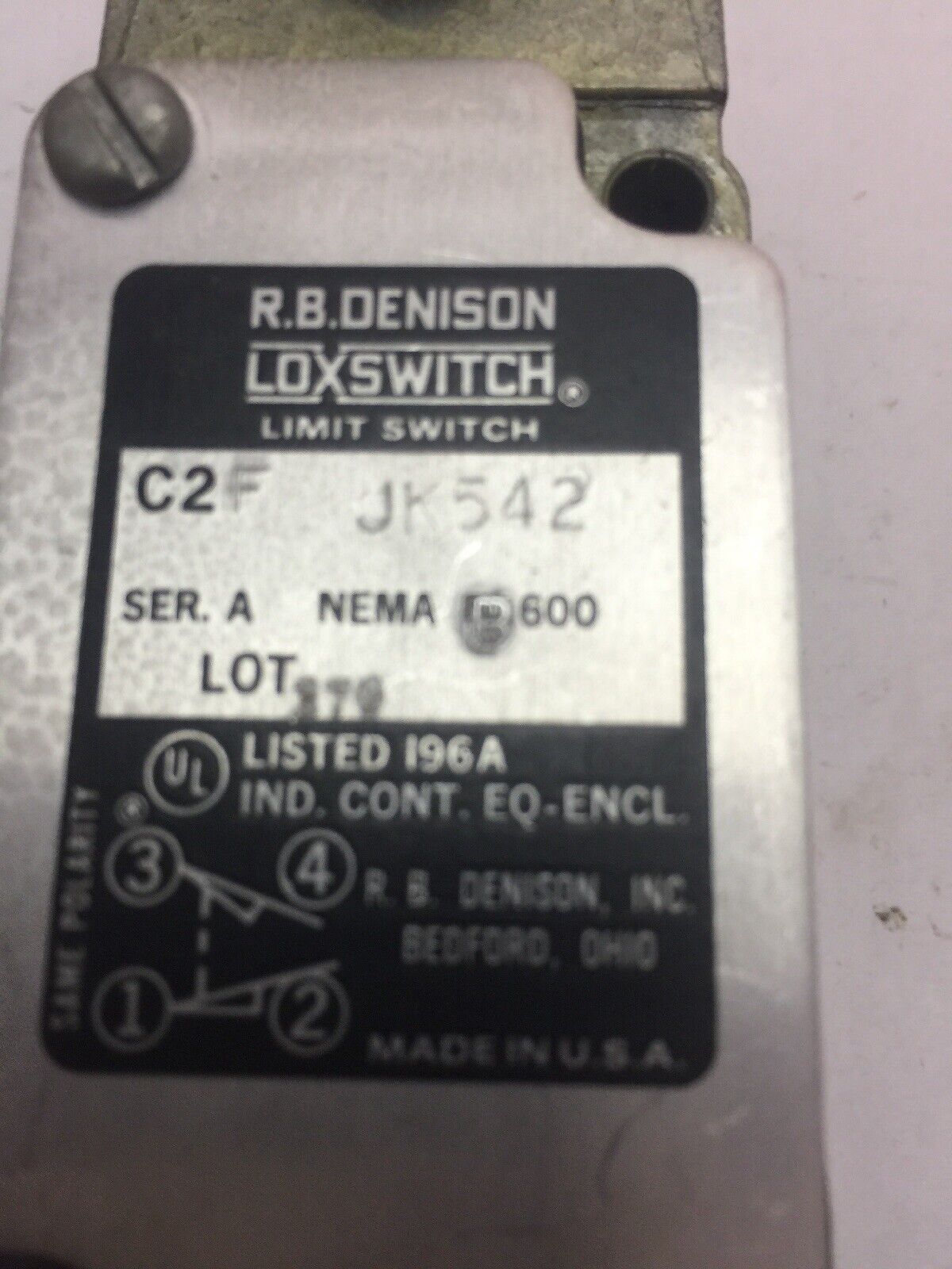 R.B. DENISON LOXSWITCH C2FJK542 LIMIT SWITCH