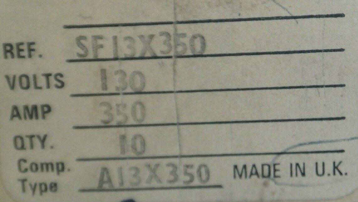 INTERNATIONAL RECTIFIER SF13X350 FUSE / 350A / 130V / NEW SURPLUS / EACH