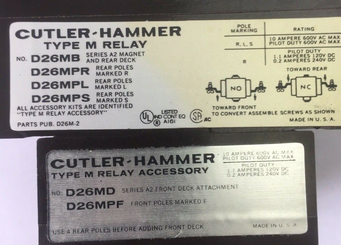 CUTLER HAMMER D26MR62A TYPE M RELAY 600V COIL 120V 60HZ 6NO 2NC