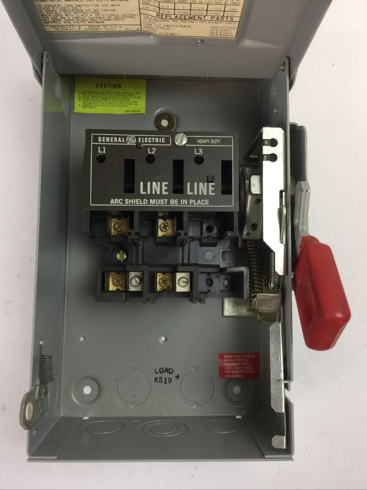 GE TH3221RH FUSIBLE SAFETY SWITCH MOD 7 30A 240VAC 250VDC 2P 7.5HP RAINPROOF 3R