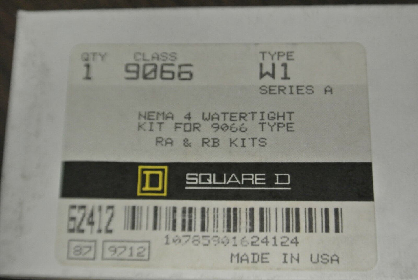SQUARE D / 9066 W1 / NEMA 4 WATERTIGHT KIT for 9066 RA & RB KITS / NEW SURPLUS