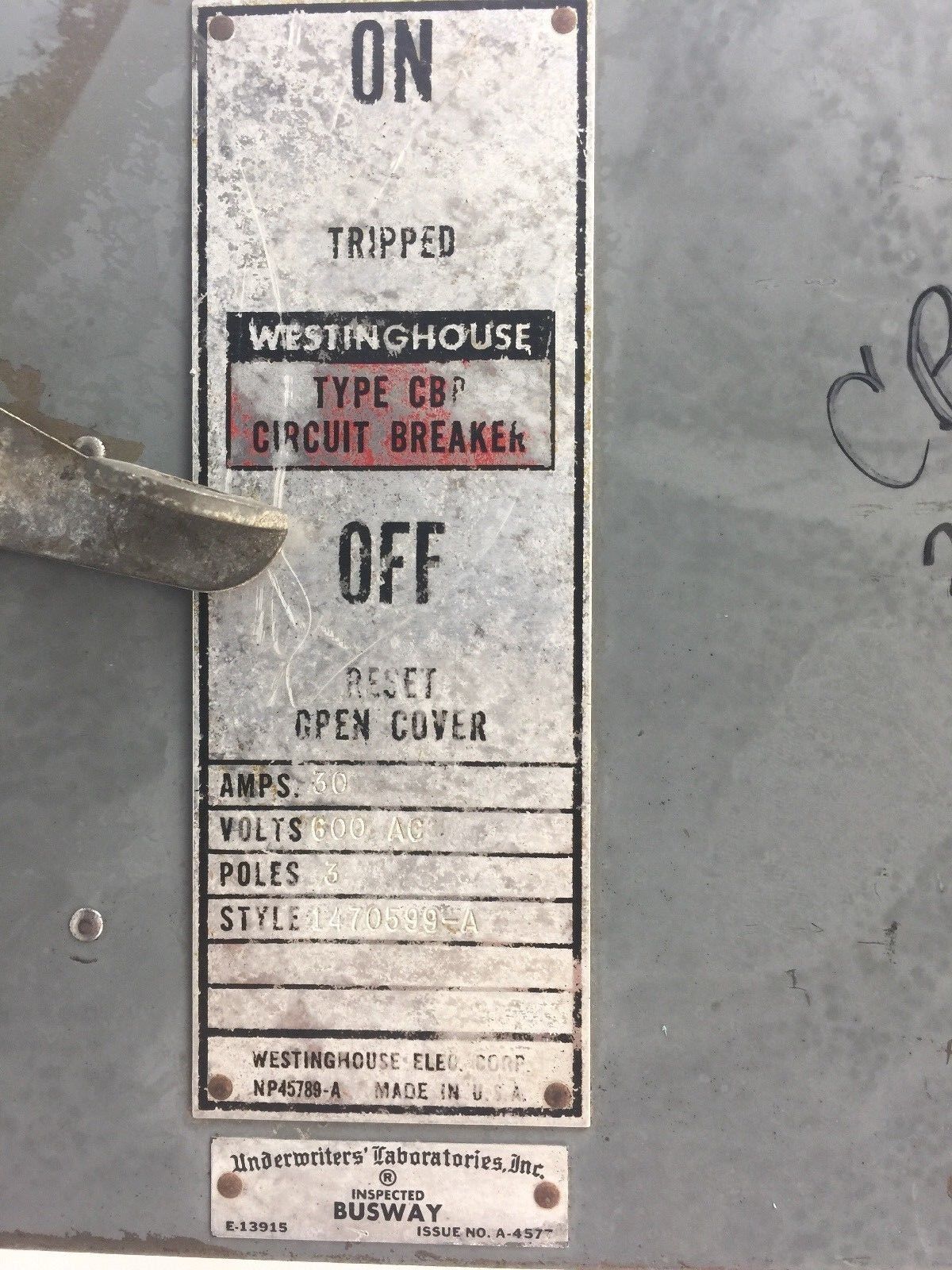 WESTINGHOUSE CBP 30A BREAKER BUS PLUG 600VAC 3 POLE