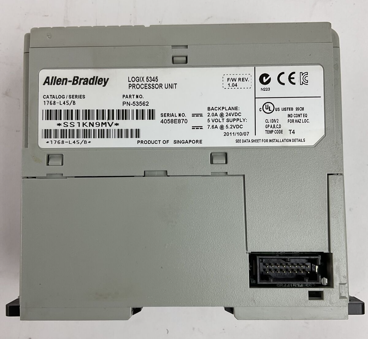 ALLEN BRADLEY 1768-L45 SER B F/W REV 1.04 LOGIX 5345 PROCESSOR UNIT 1768-L45/B
