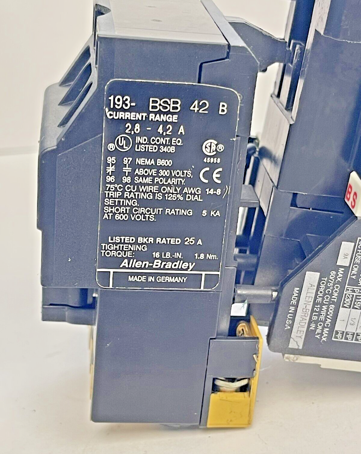 ALLEN BRADLEY - 100-A09ND3 SER. B CONTACTOR & 193-BSB 42 SER. B RELAY