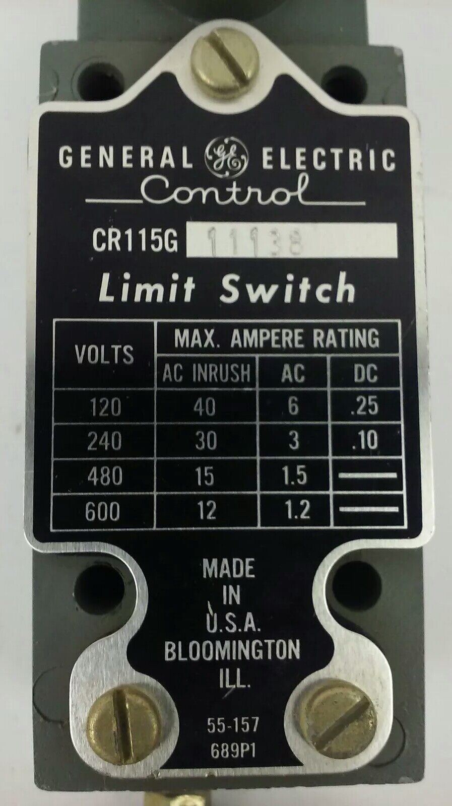 GE, CR115G11138, LIMIT SWITCH, 600V MAX GENERAL ELECTRIC, CR115G, NEW
