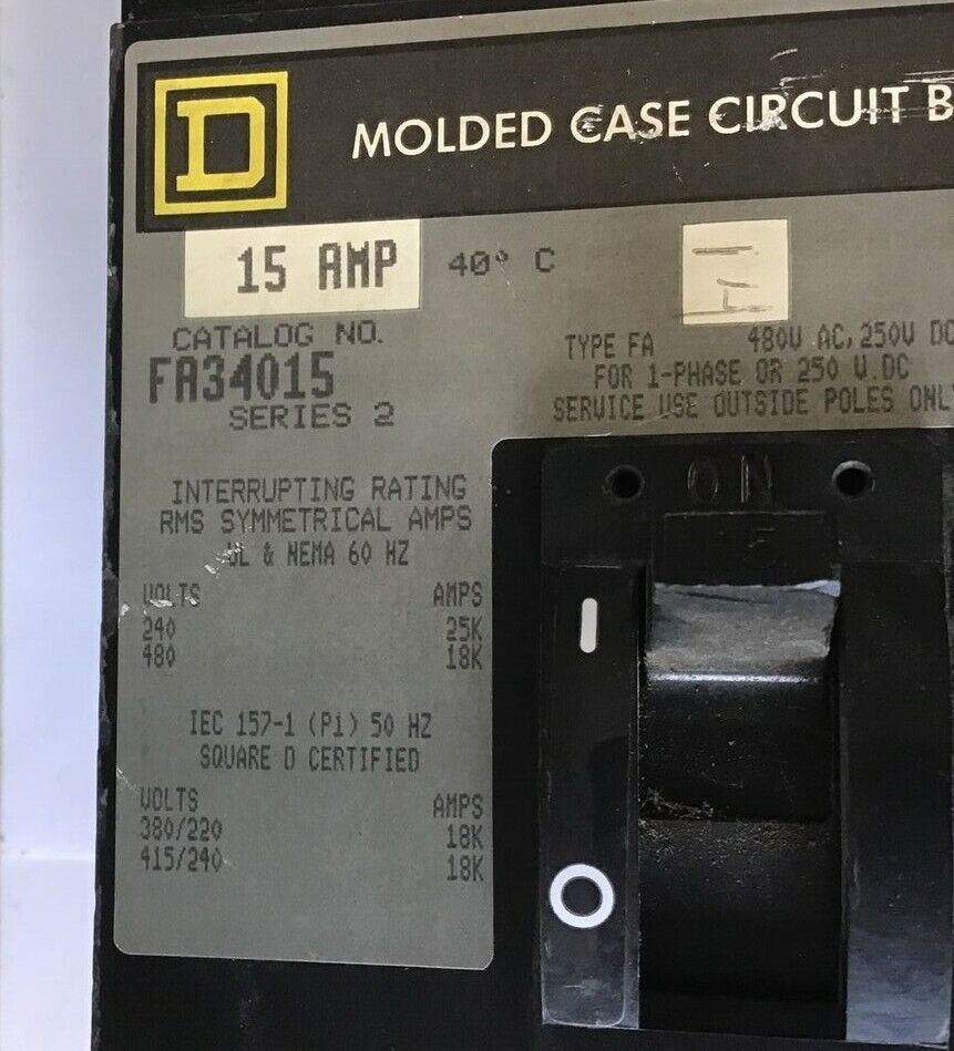 SQUARE D FA34015 CIRCUIT BREAKER 15A 480VAC 250VDC SER.2