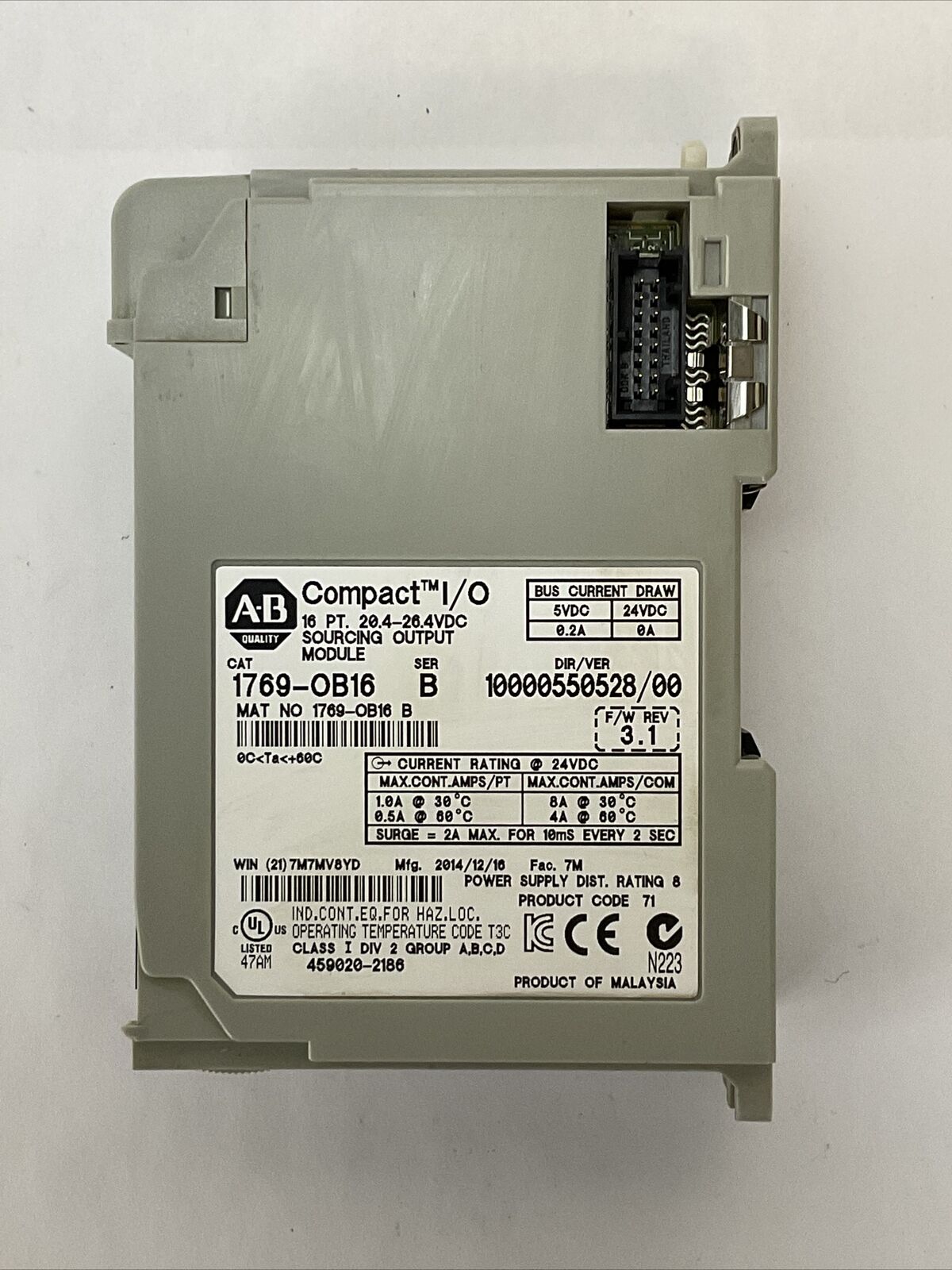 ALLEN BRADLEY 1769-OB16 SER B F/W REV 3.1 DIR/VER 10000550528/00 16PT COMPACT