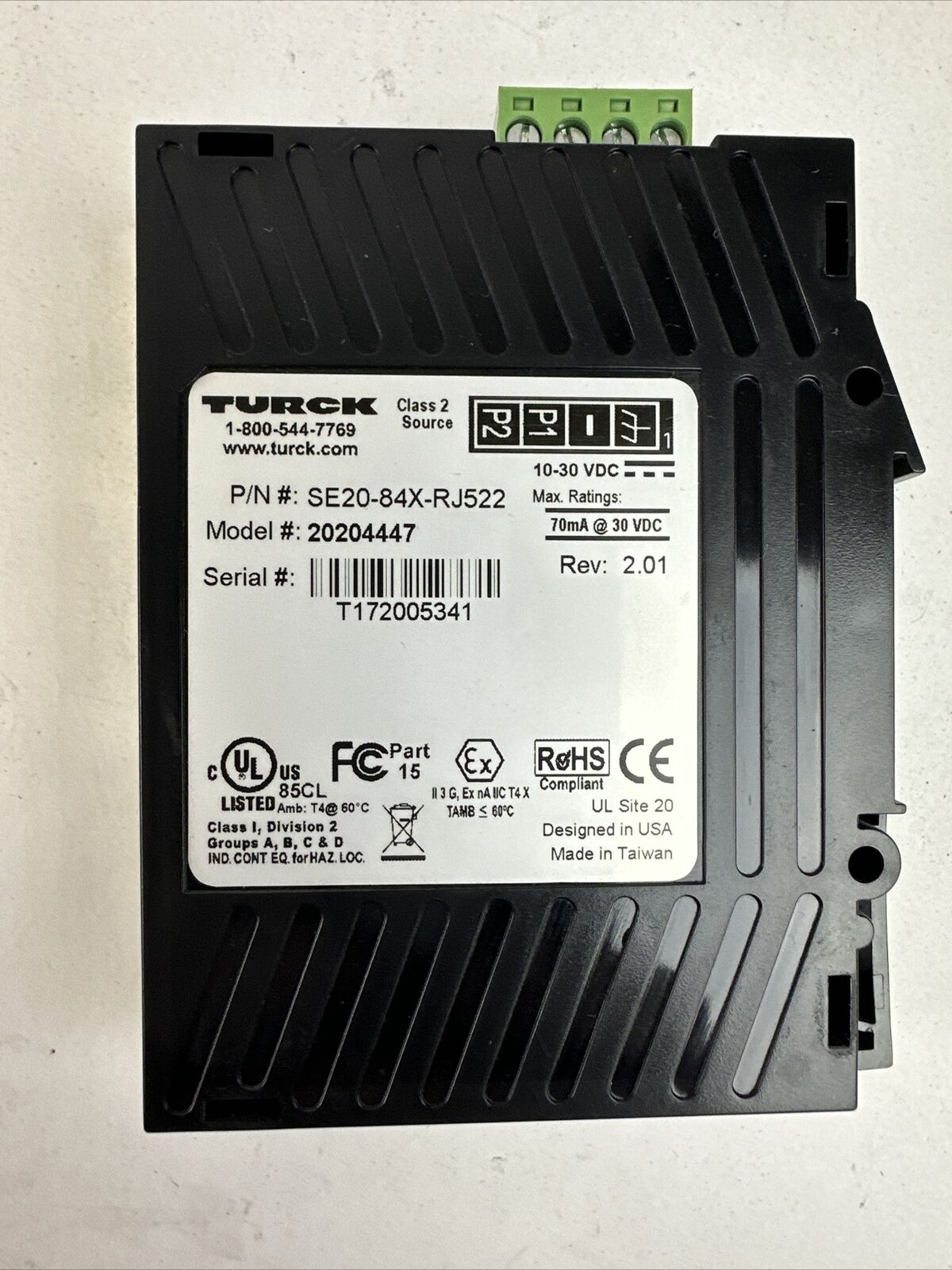 TURCK SE20-84X-RJ522 REV 2.01 10-30VDC 5-PORT INDUSTRIAL ETHERNET SWITCH