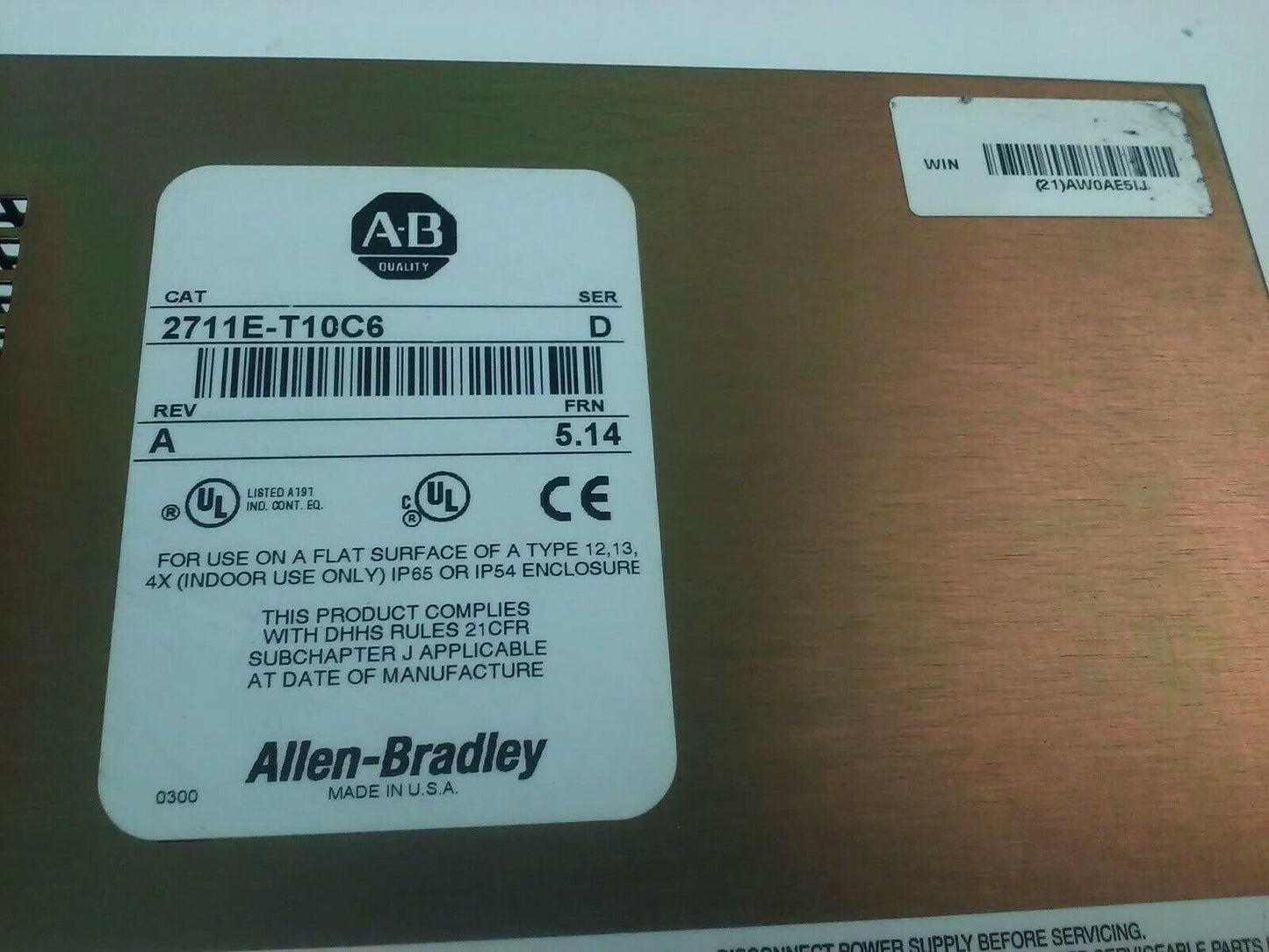 ALLEN BRADLEY 2711E-T10C6 SER. D REV. A PANELVIEW 1000E TERMINAL FRN 5.14