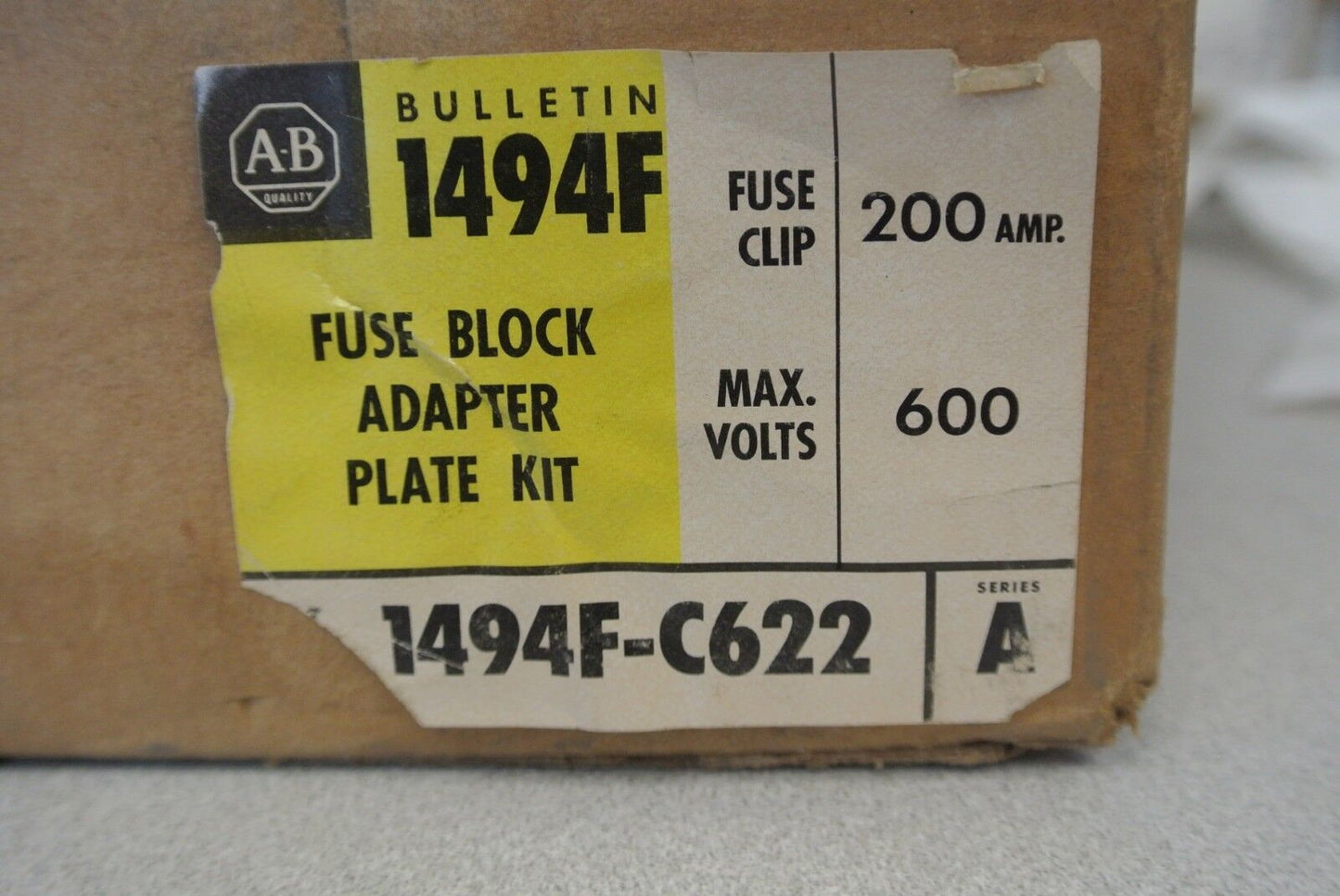 ALLEN-BRADLEY 1494F-C622 FUSE BLOCK ADAPTER PLATE KIT / 600V, 200A / NEW SURPLUS