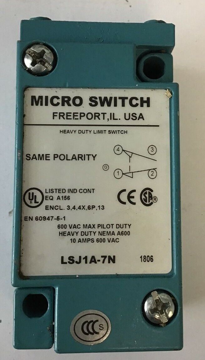 MICRO SWITCH LSJ1A-7N LIMIT SWITCH 600VAC 10A