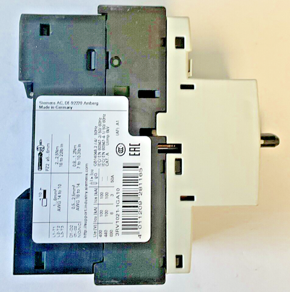 SIEMENS 3RV1021-1GA10 COMBINATION MOTOR CONTROL 4.5-6.3A
