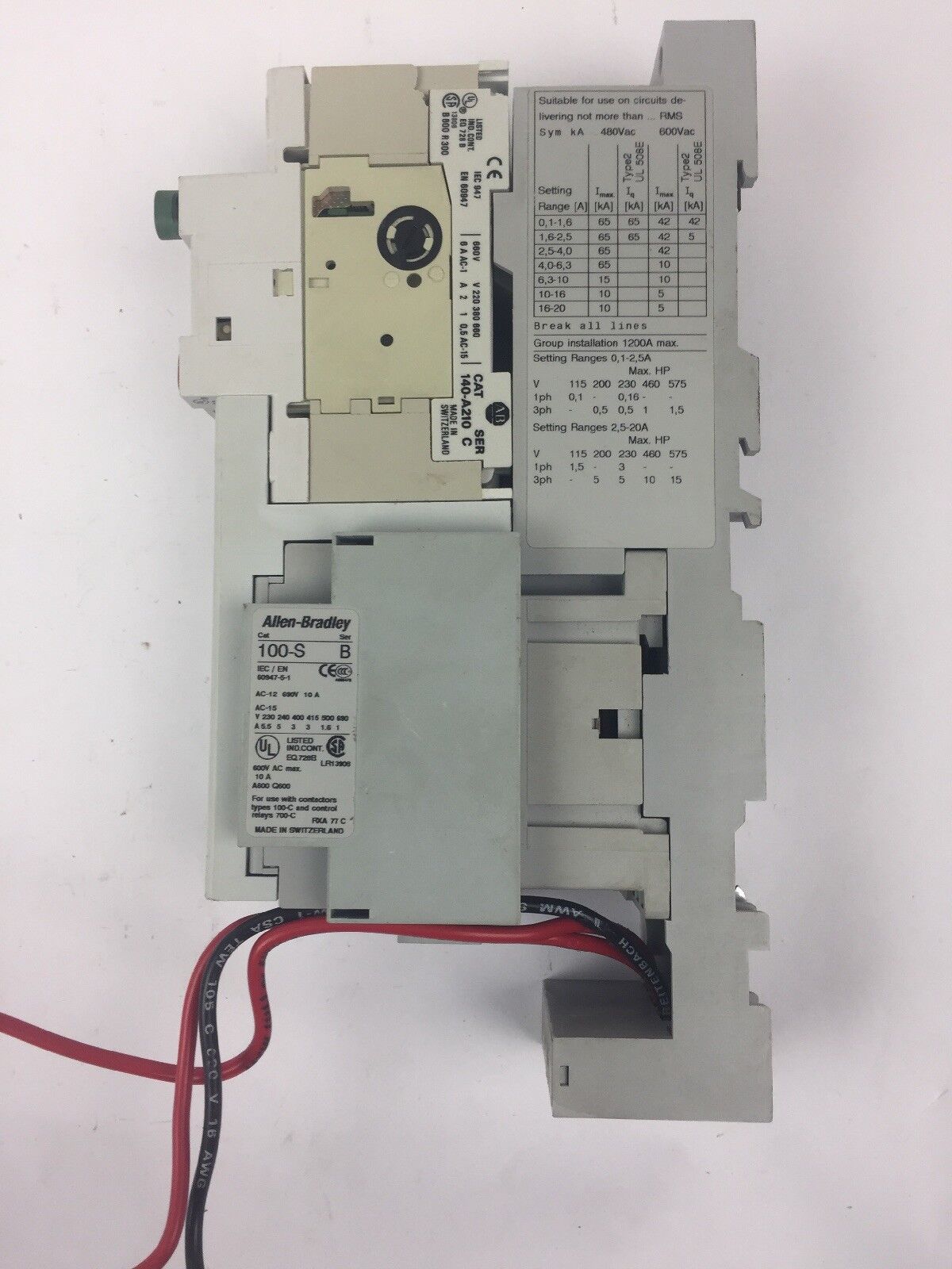 ALLEN BRADLEY 190-M* 140-MN-1000 MOTOR STARTER 100-C09* 100S 140-A210 COIL 120V