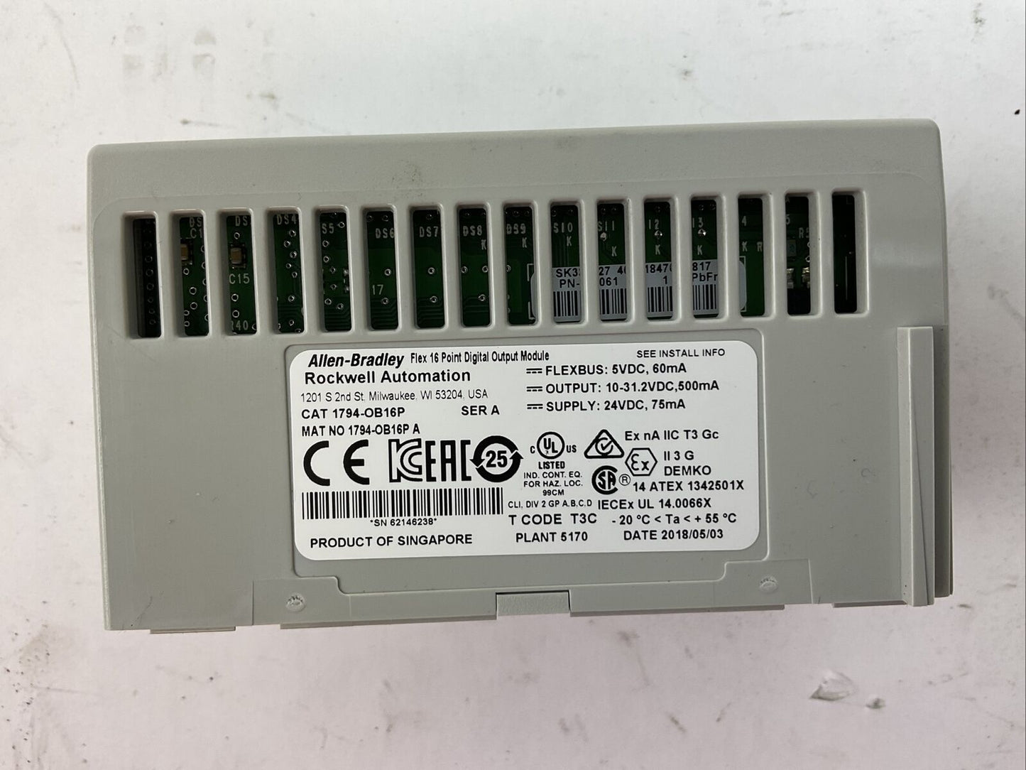 ALLEN BRADLEY 1794-OB16P SER A 16PT DIGITAL OUTPUT MODULE OUTPUT 10-31.2VDC