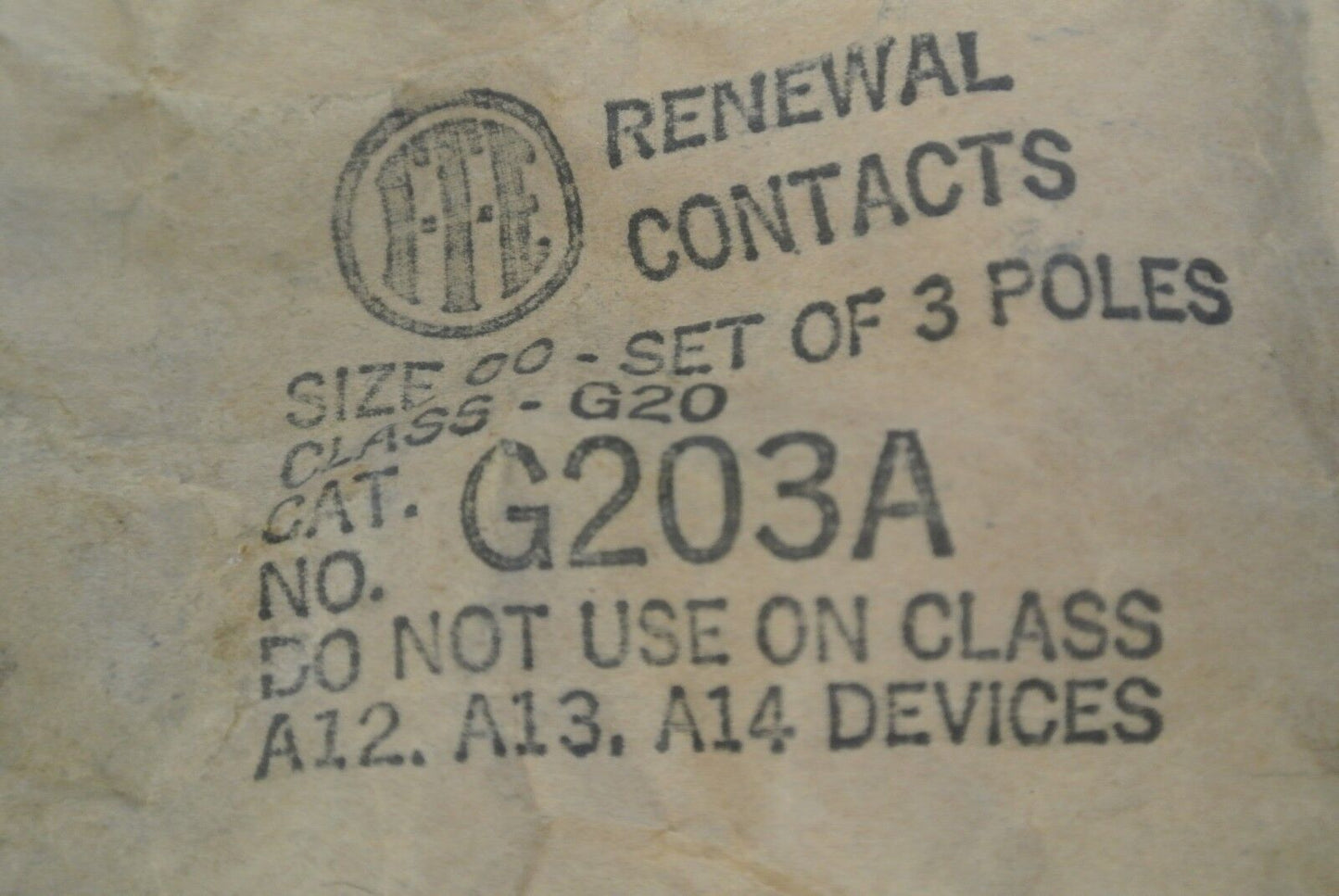 I-T-E G203A CONTACT KIT / SIZE 00 / SET of 3 POLES / NEW SURPLUS / SIEMENS GOULD