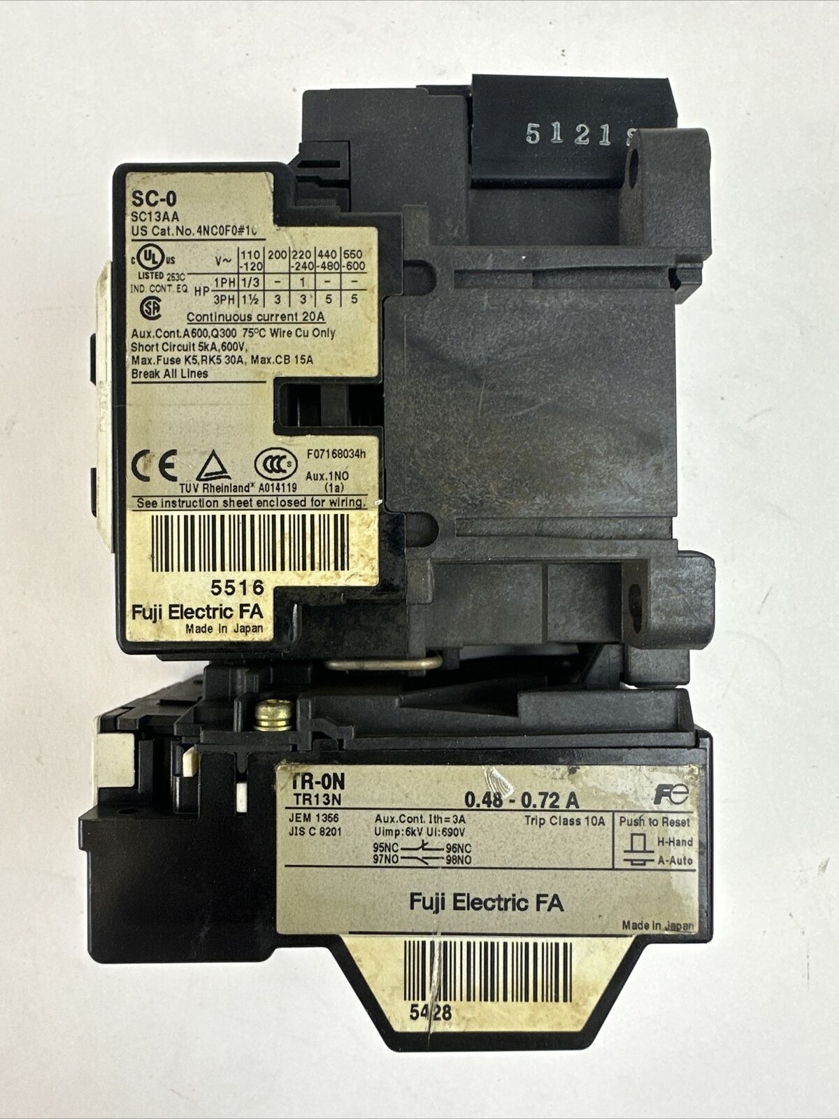 FUJI STARTER 4NC0F0#10 SC-0 3PH 5HP 600VAC COIL 100-110V 60HZ SZ-Z5 TR-0N