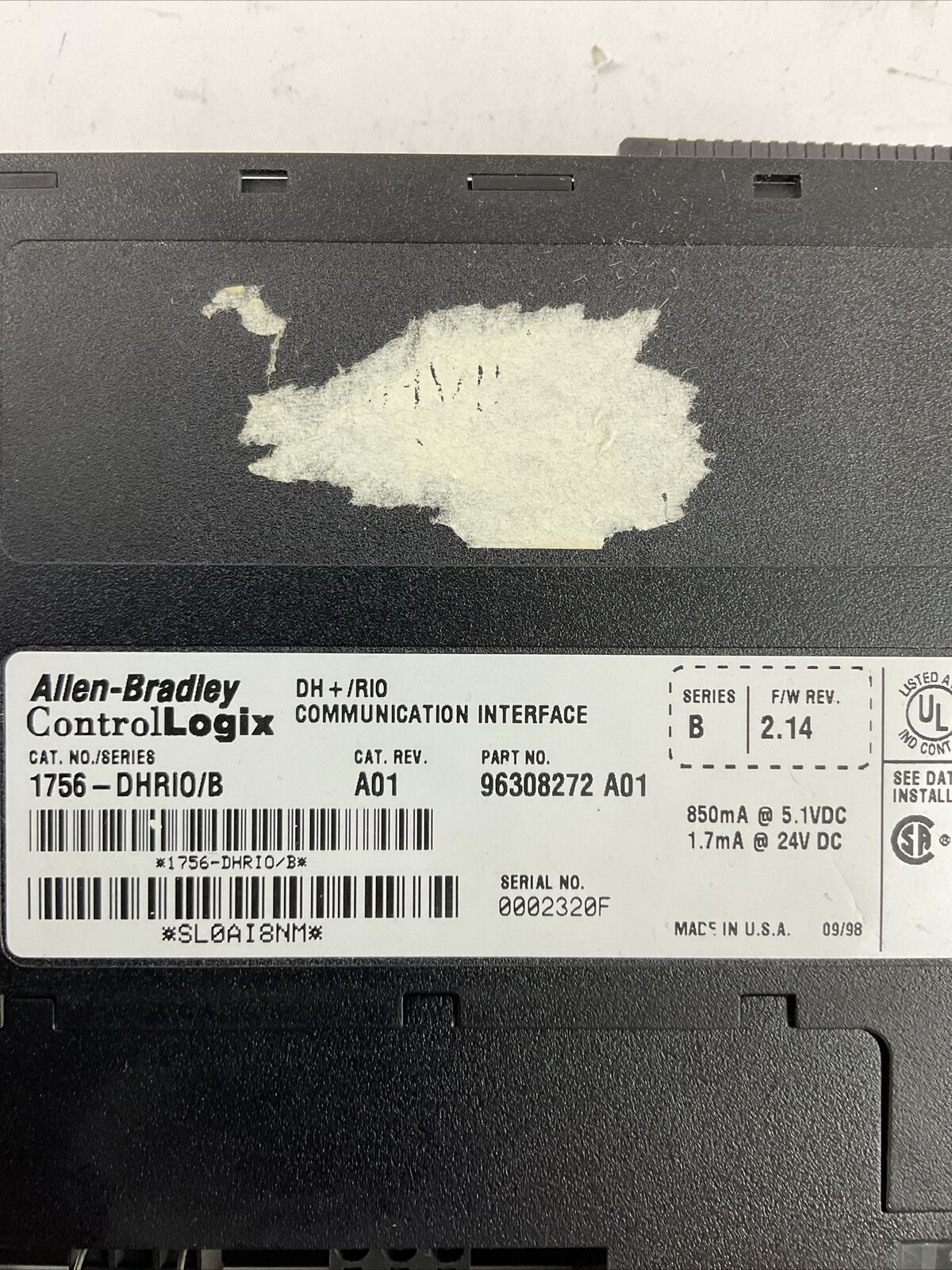 ALLEN BRADLEY 1756-DHRIO SER B CAT REV A01 F/W REV 2.14 COMMUNICATION INTERFACE