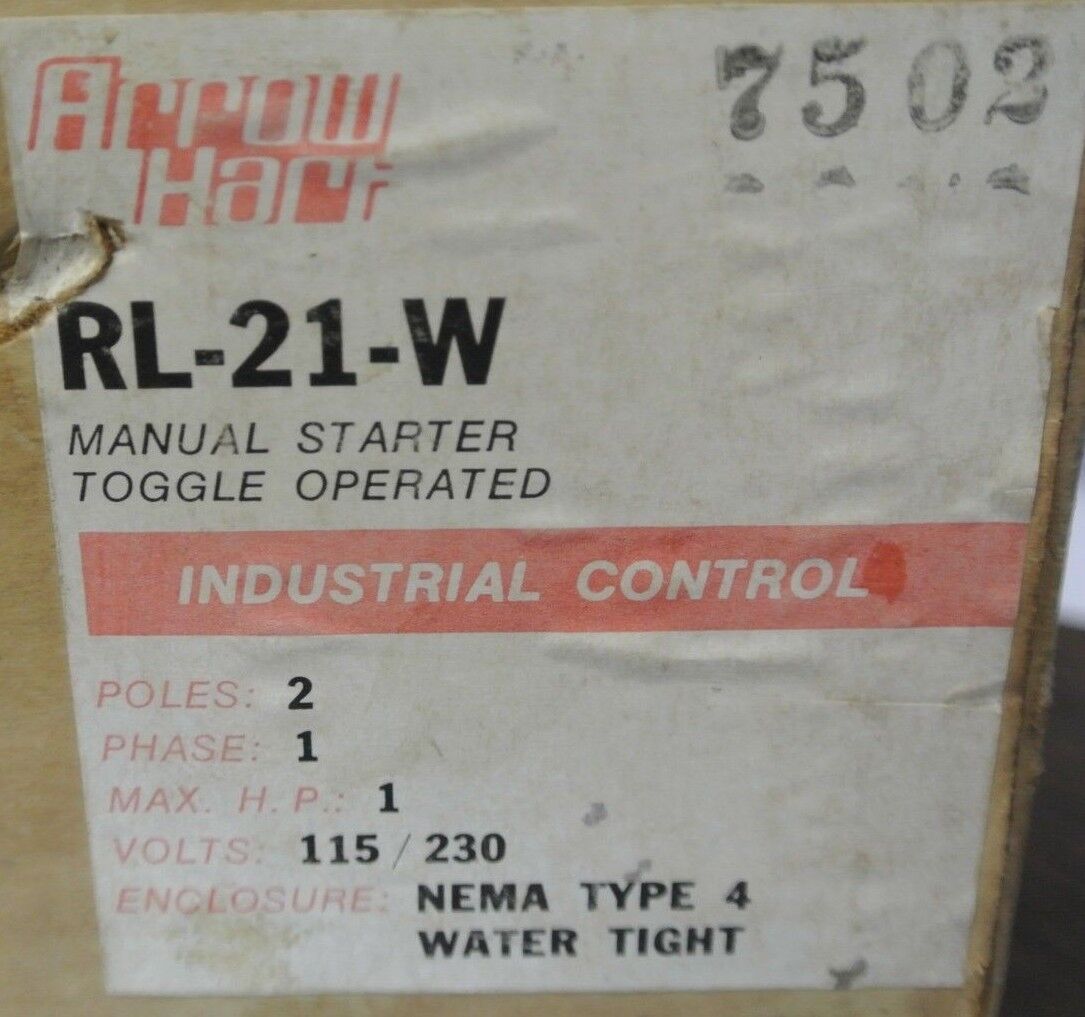 ARROW HART RL-21-W MANUAL STARTER, TOGGLE OPERATED - NEMA 4 WATER-TIGHT 115/230V