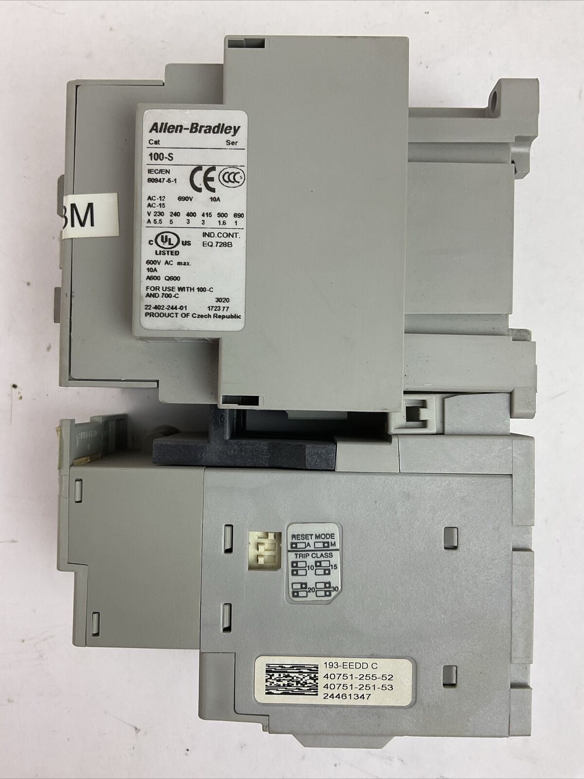 ALLEN BRADLEY STARTER (300-BOE*930 SER B 600VAC 27A 10HP+193-EEDD SER C+100-S)