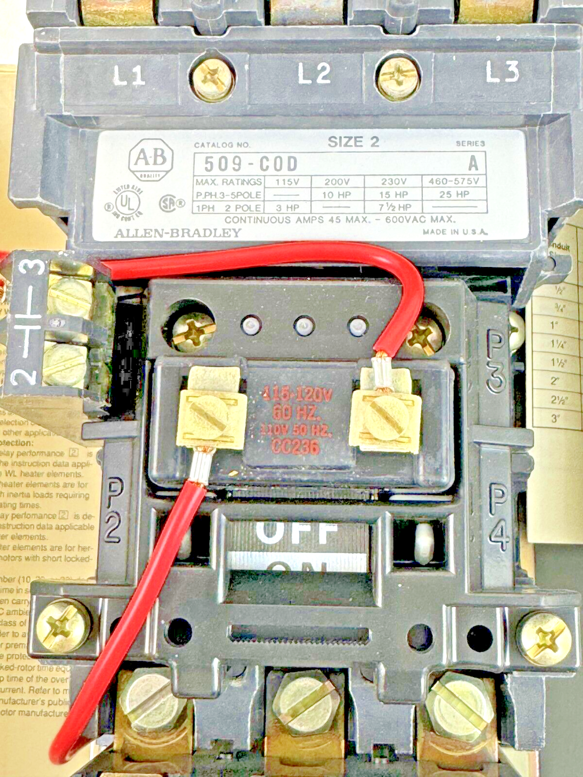 ALLEN-BRADLEY - 509-CAD SER. A -MAG MOTOR CONTROLLER W/ TYPE 1 ENC 120V COIL-NEW