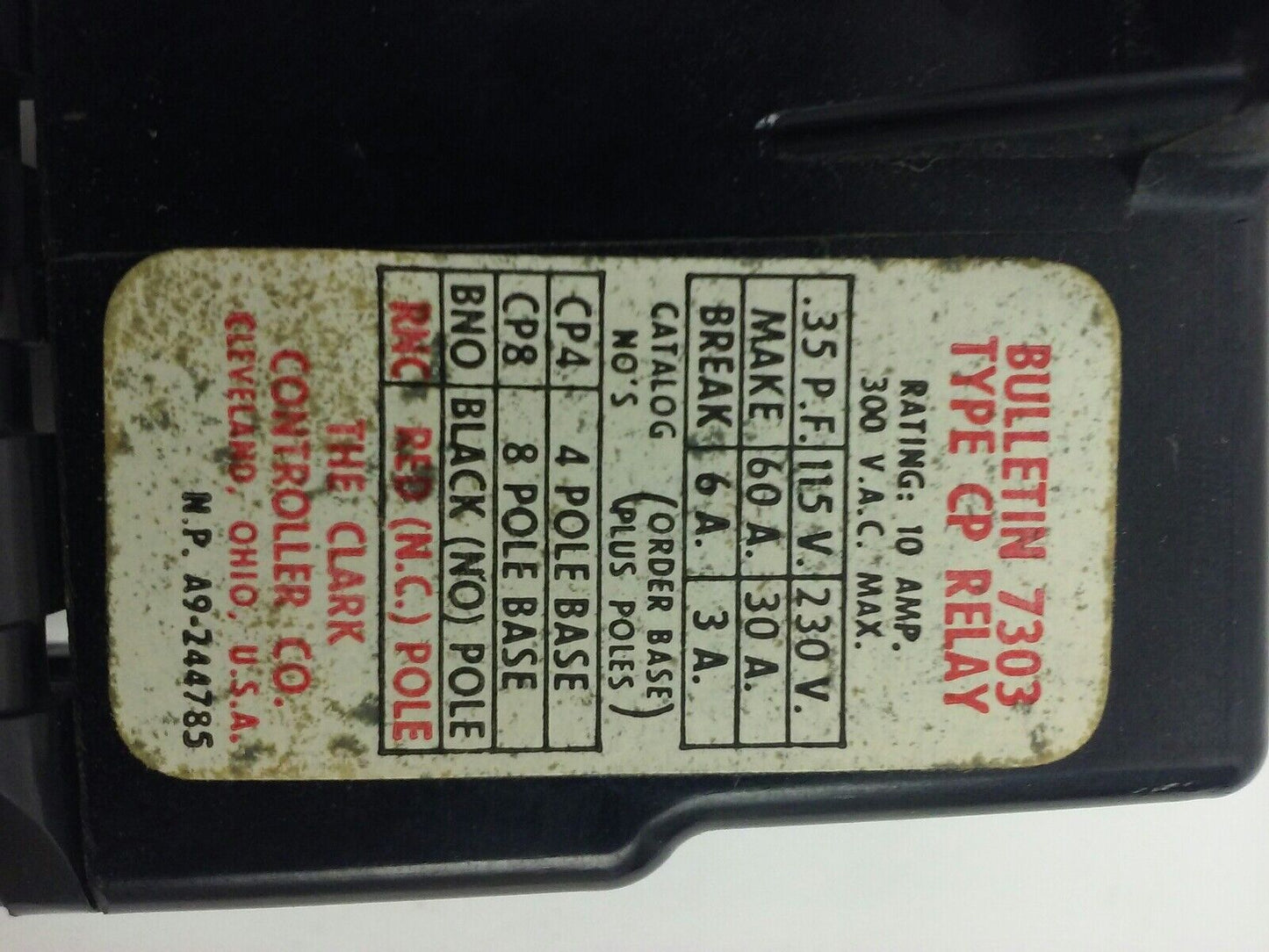 CLARK, CP8, BULLENTIN 7303, TYPE CP RELAY, 8P BASE, 300V,10A,NEW,MISSING SCREWS!