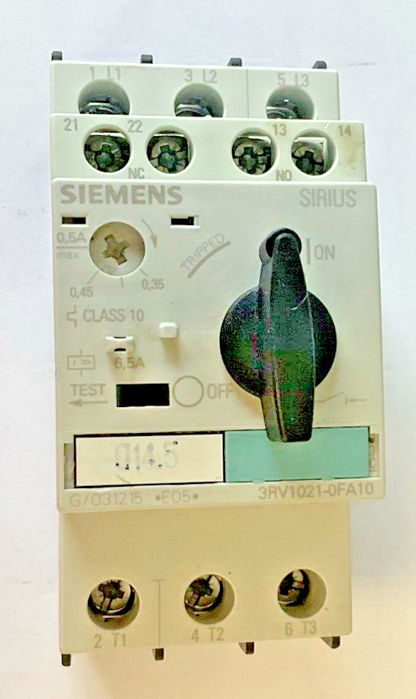 SIEMENS 3RV1021-0FA10 MOTOR CONTROL 3RV1901-1E 6,5A 277V