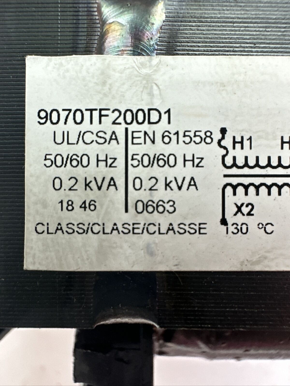 SQUARE D 9070TF200D1 TRANSFORMER 0.2kVA