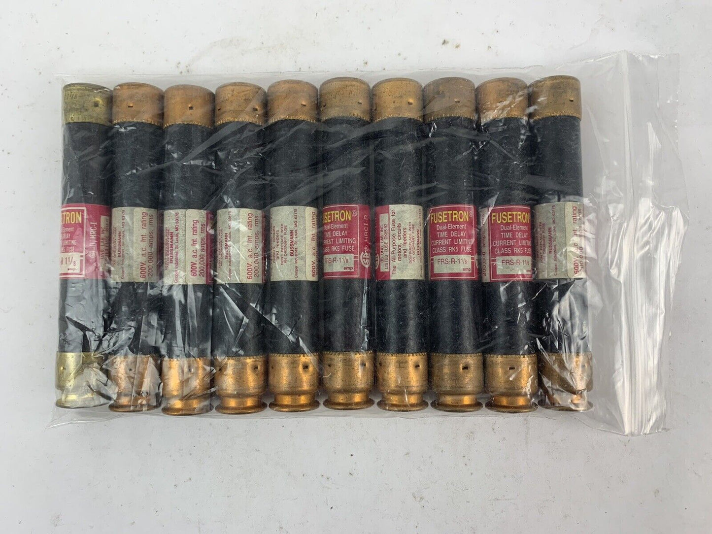 Bussmann Fusetron Dual-Element FRS-R-1 1/8 1 1/8A 600V Fuse "Lot of 10"