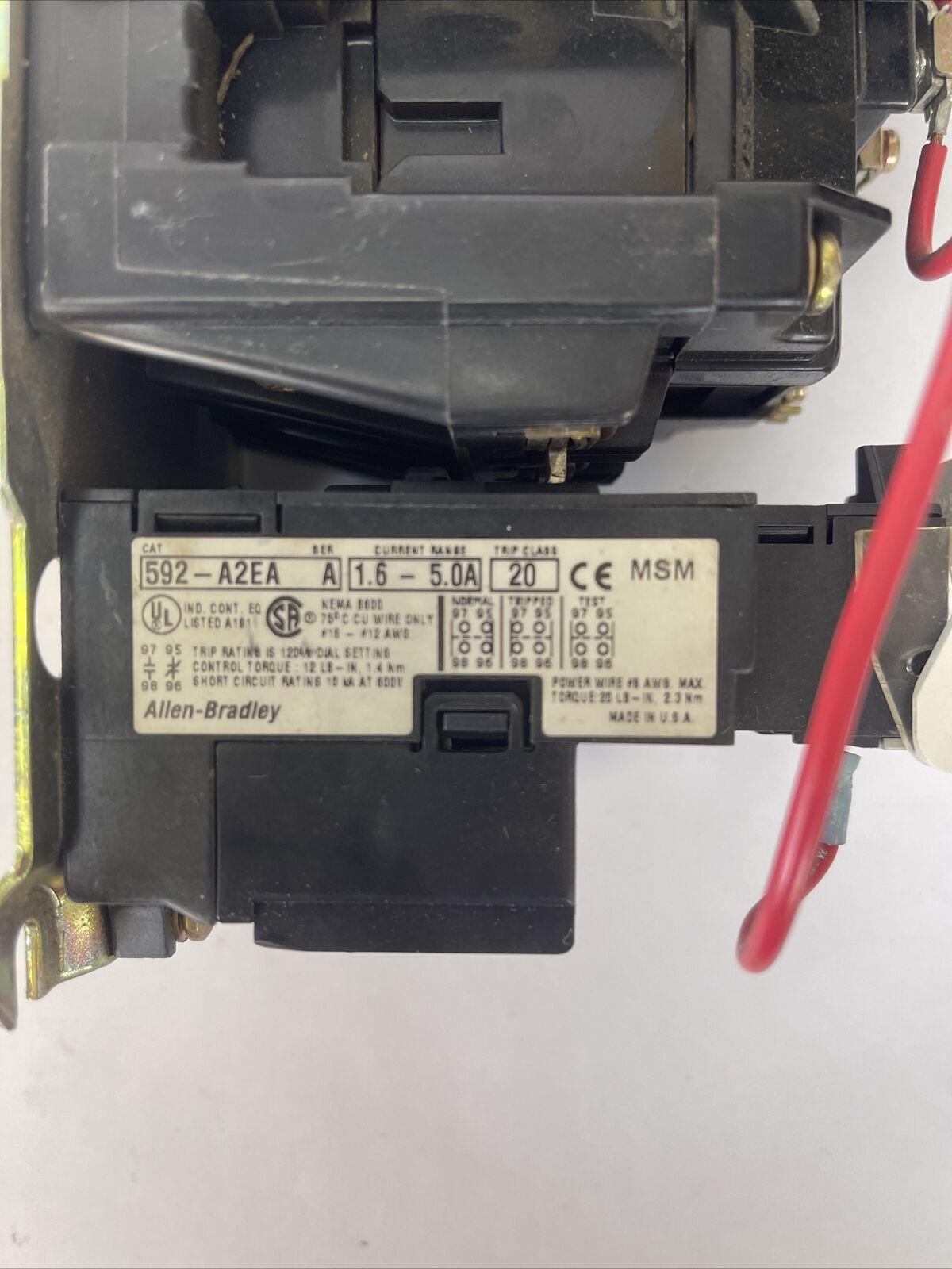 ALLEN BRADLEY 509-B0D-A2E STARTER 600VAC 27A 10HP SER B COIL 115-120V 592-A2EA