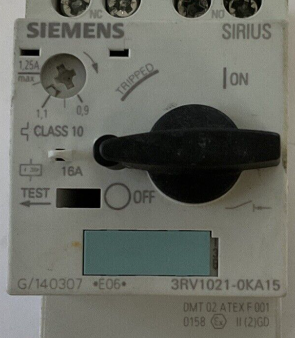 SIEMENS 3RV1021-0KA15 MOTOR STARTER 50/60HZ 600V 1.25-0.9A 6KV 16A