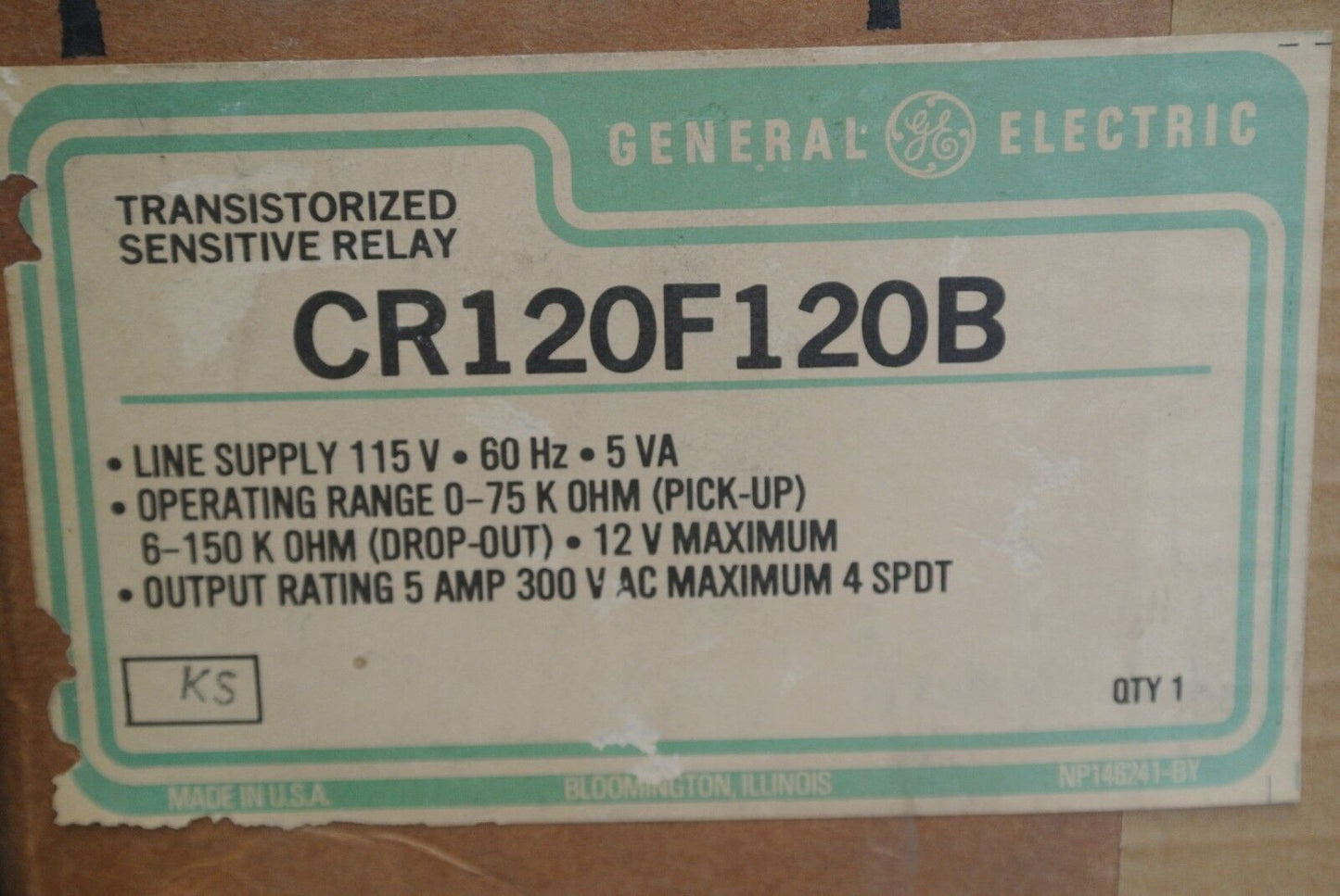 GENERAL ELECTRIC CR120F120B TRANSISTORIZED SENSITIVE RELAY 0-75 OHM NEW SURPLUS