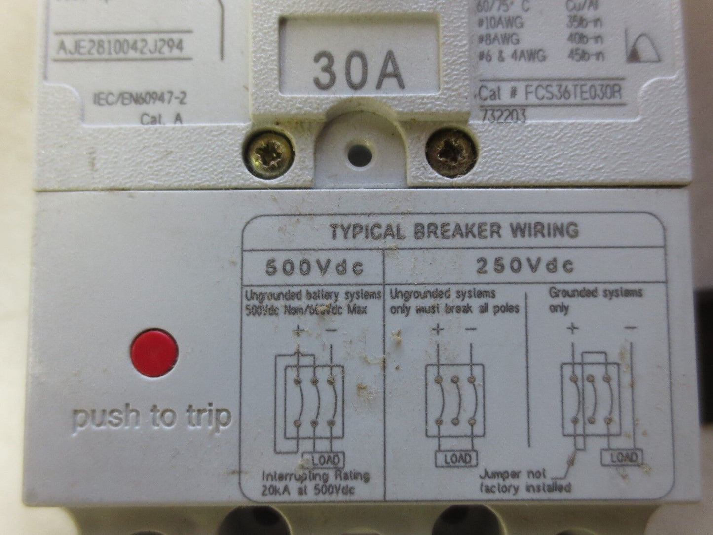 GE FCS36TE030R1 RECORD PLUS CIRCUIT BREAKER 30A, 480VAC, 3-POLE - NEW SURPLUS