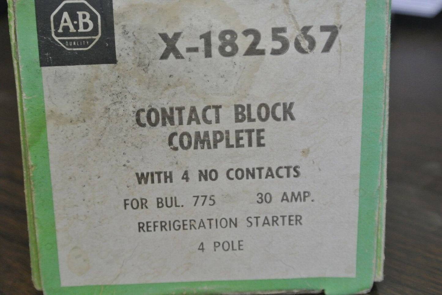 A-B X-182567 CONTACT BLOCK / 4-N.O. / 30A / 4-POLE / REFRIGERATION STARTER / NEW
