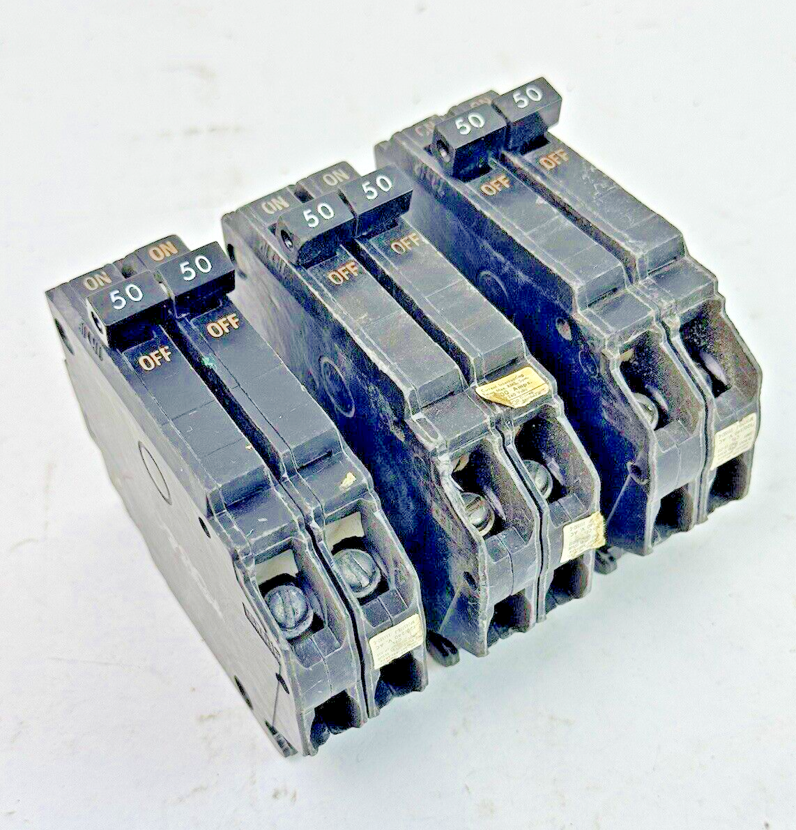 GE *LOT OF 3* - THQP250 - COMMON TRIP CIRCUIT BREAKERS - 2 POLE, 50 A, 240 VAC