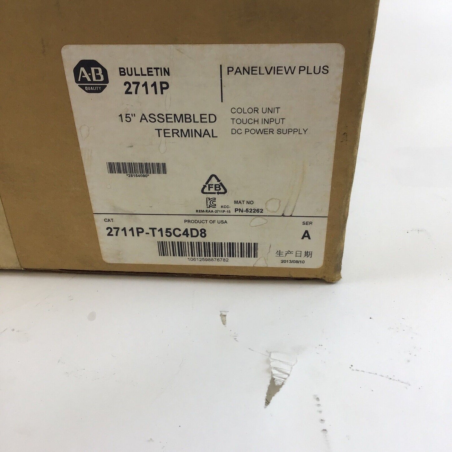 ALLEN BRADLEY 2711P-T15C4D8 ASSEMBLED TERMINAL SER.A PANELVIEW PLUS 1500