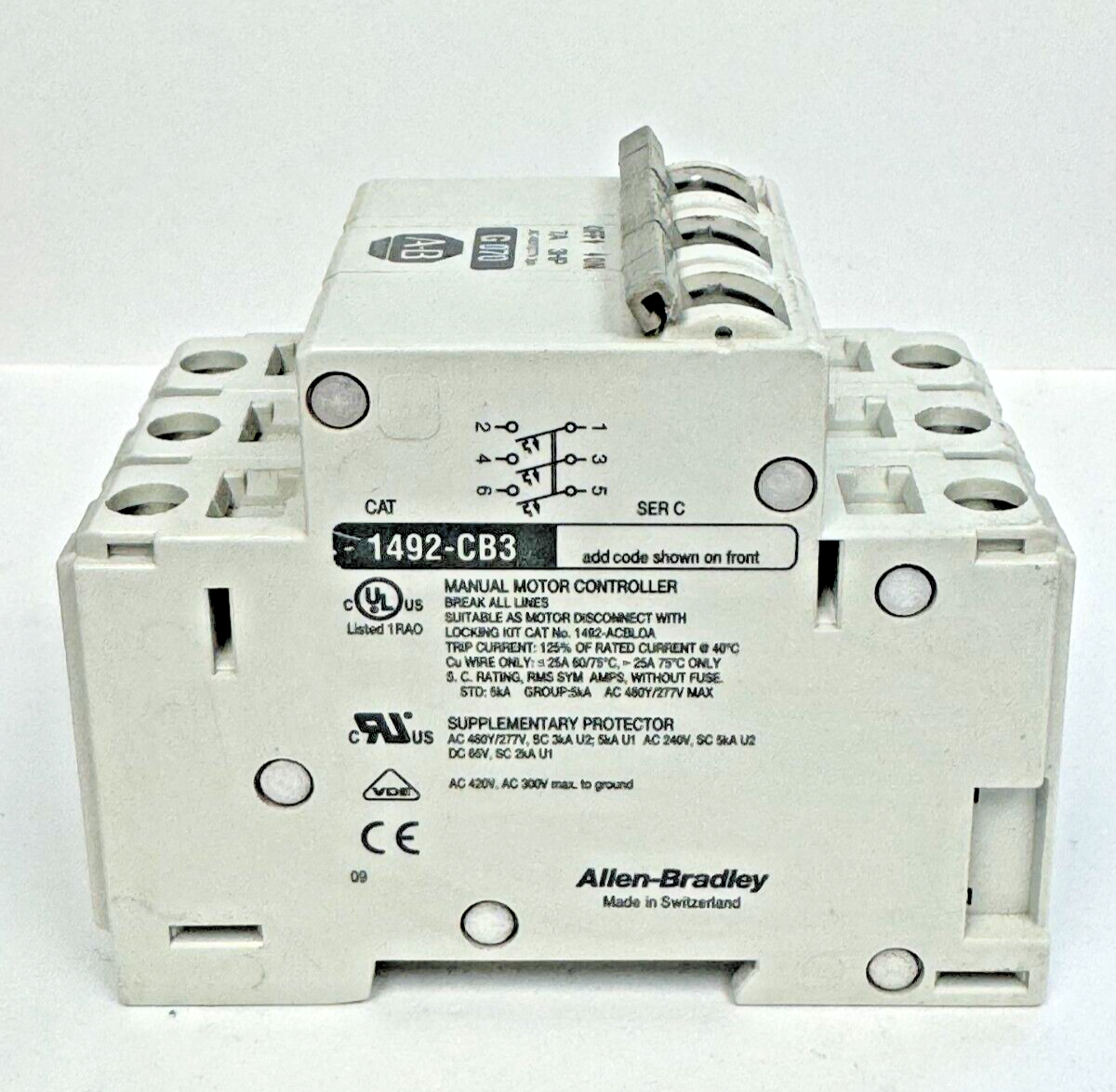 ALLEN-BRADLEY - 1492-CB3-G070 SER. C - MOTOR CONT. - 3 P, 7 A, 277 V, 3 HP, 3PH
