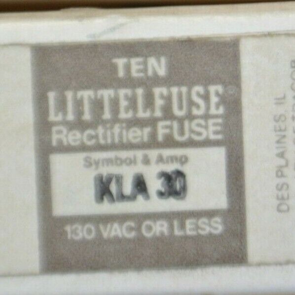 BOX of 10 / LITTELFUSE KLA30 RECTIFIER FUSE / 30A / 130V / NEW SURPLUS